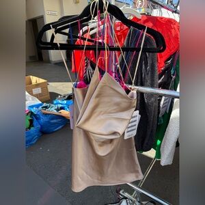 Sleek Tan Satin Dress